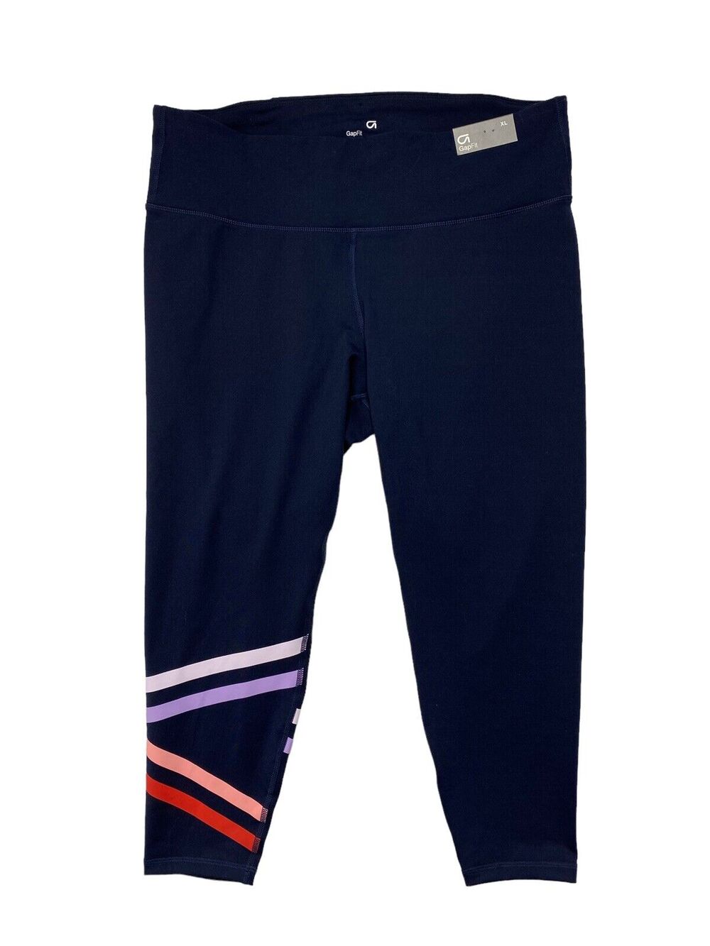 GAP FIT *NEW* GFast Navy Blue Crop Performance Knit Multi Stripe Legging Sz XL